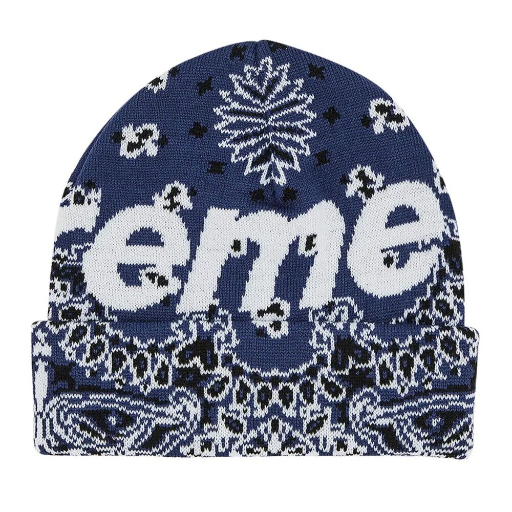 Supreme FW24 Bandana Big Logo Beanie Navy - Picture 2 of 3